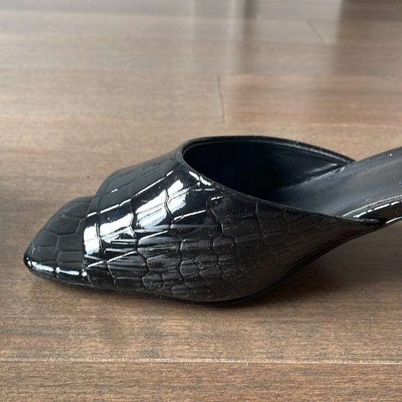 Black Patent Snake Print Mules - Picture 3 of 5
